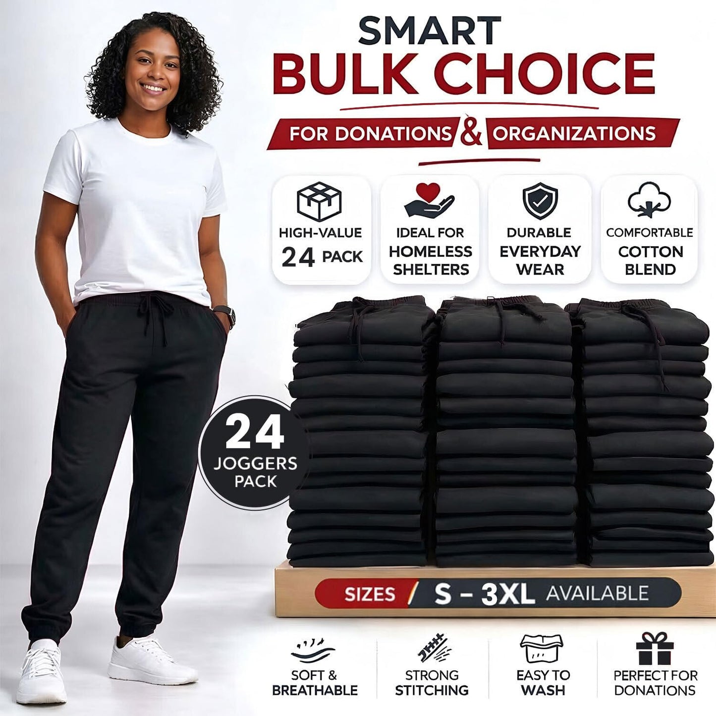 Women Fleece Jogger Sweatpants Bulk Pack Ribbed Cuffs