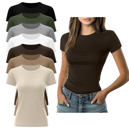 Women's Fitted Crewneck T-Shirt 7-Pack Slim Tops