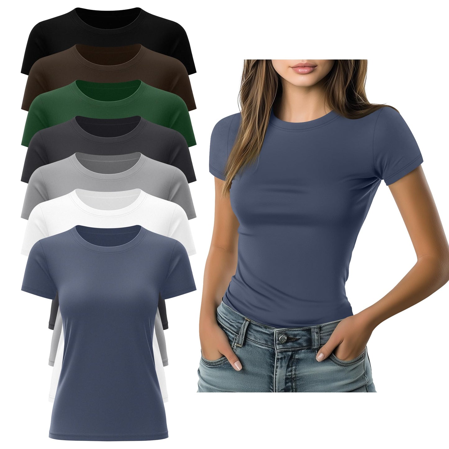 Women's Fitted Crewneck T-Shirt 7-Pack Slim Tops