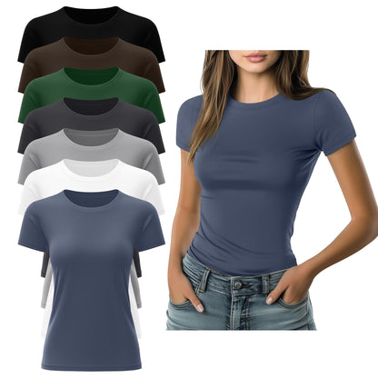 Women's Fitted Crewneck T-Shirt 7-Pack Slim Tops
