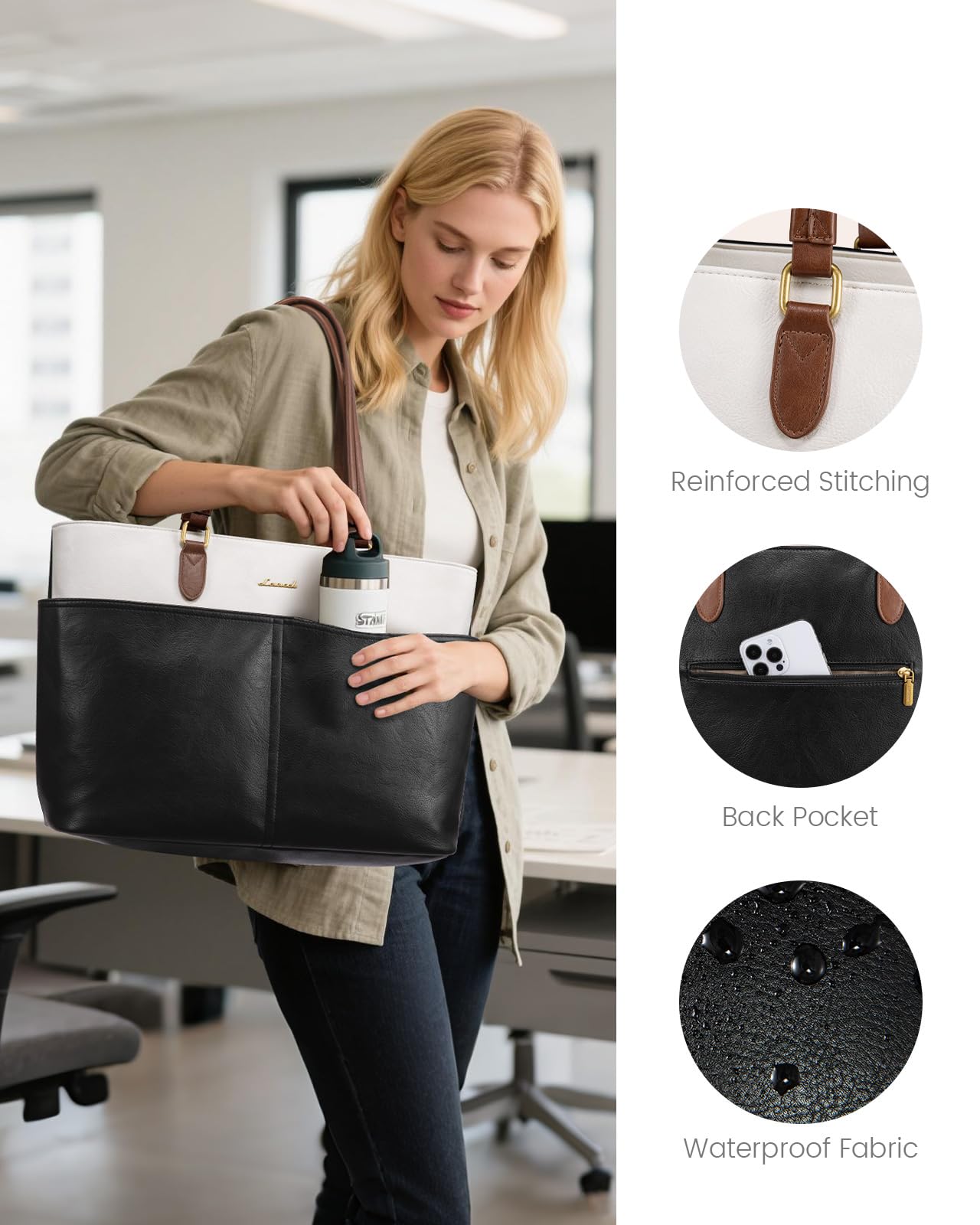 Women Vintage Leather Laptop Tote Bag Cup Holder Briefcase