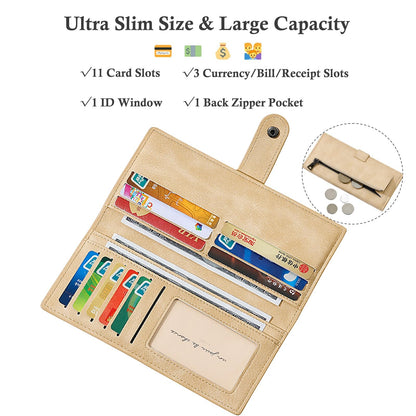 Slim RFID Leather Bifold Wallet Long Card Holder Clutch