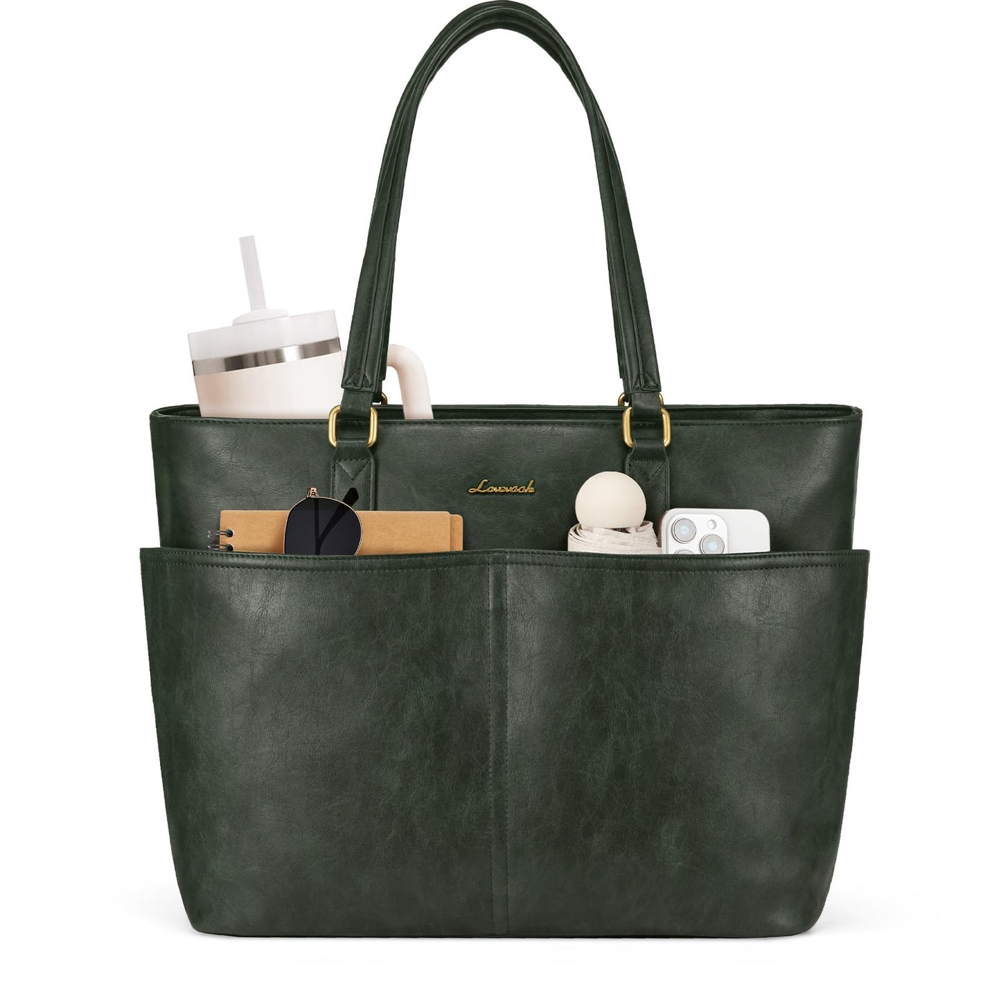 Women Vintage Leather Laptop Tote Bag Cup Holder Briefcase