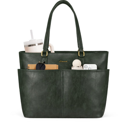 Women Vintage Leather Laptop Tote Bag Cup Holder Briefcase