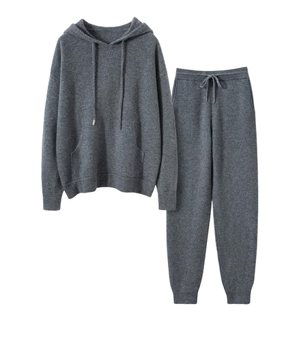 Women Wool Hooded Knit Jogger Set Two Piece Tracksuit