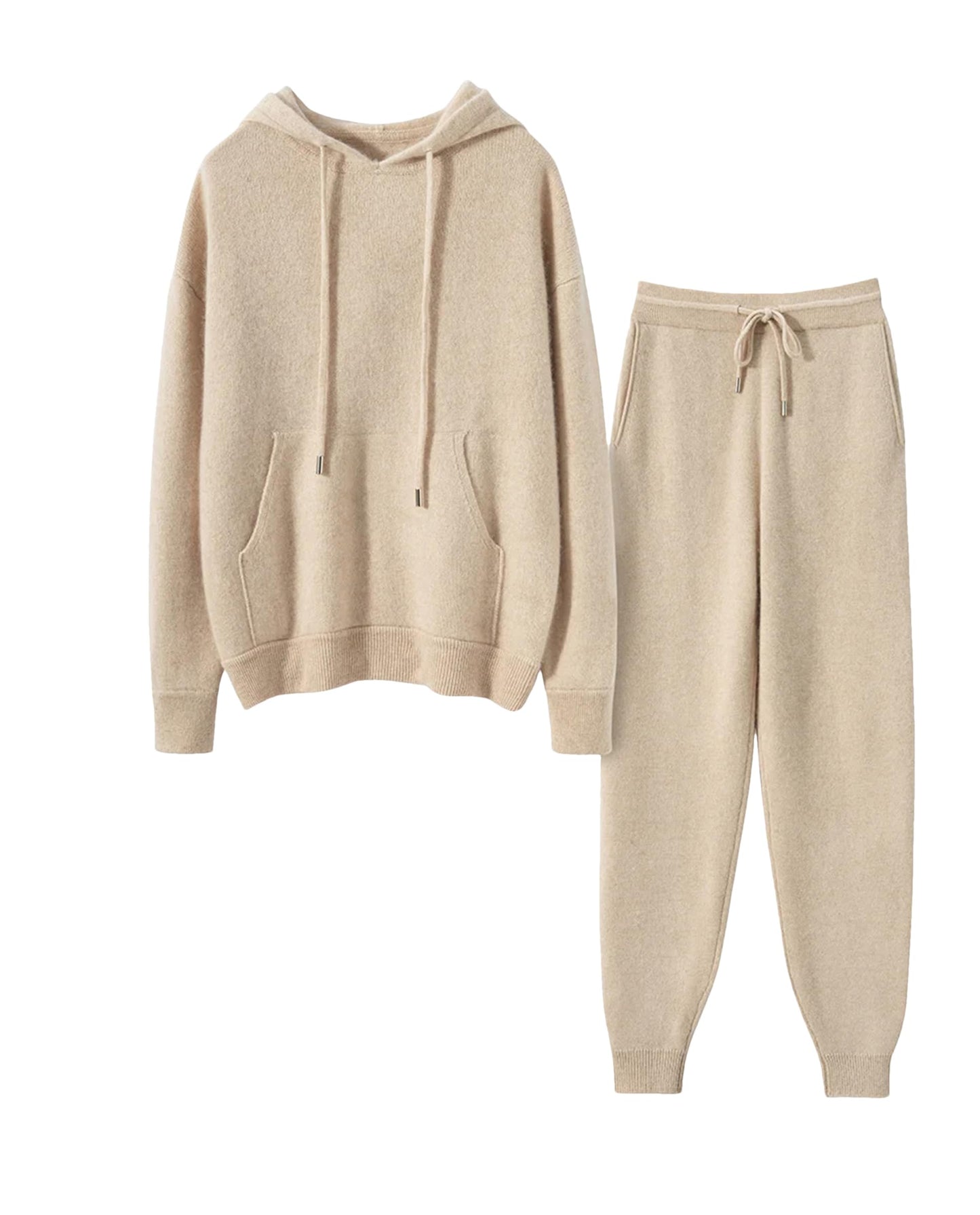 Women Wool Hooded Knit Jogger Set Two Piece Tracksuit