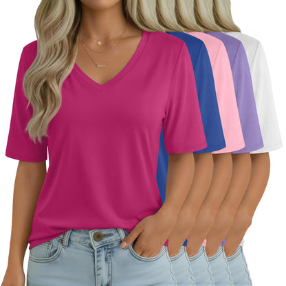 Women's V-Neck Half Sleeve T-Shirt 5-Pack Casual Tops