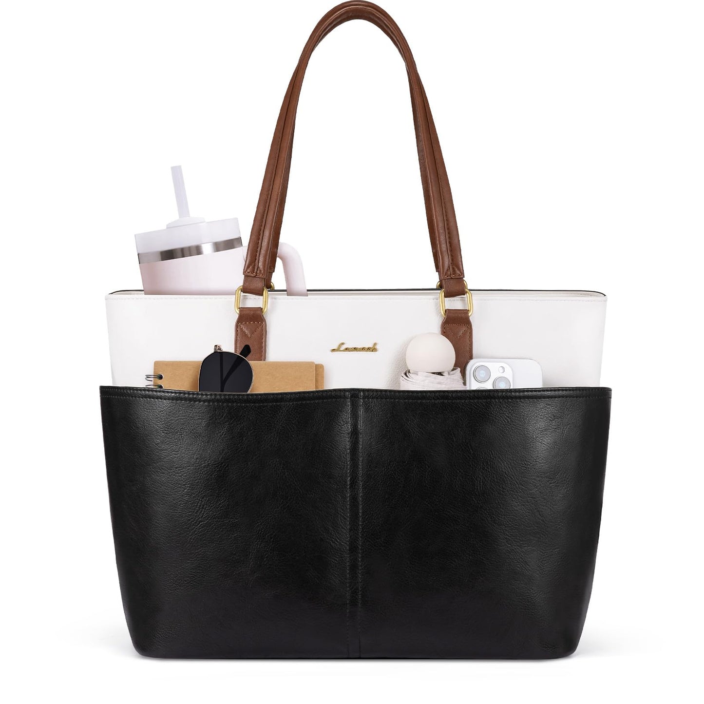 Women Vintage Leather Laptop Tote Bag Cup Holder Briefcase