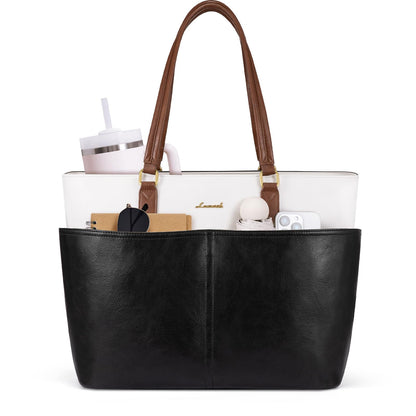 Women Vintage Leather Laptop Tote Bag Cup Holder Briefcase
