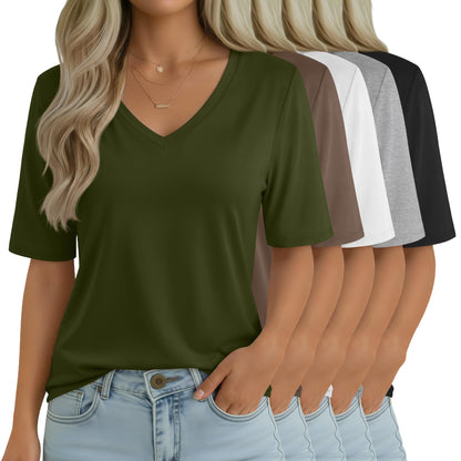 Women's V-Neck Half Sleeve T-Shirt 5-Pack Casual Tops