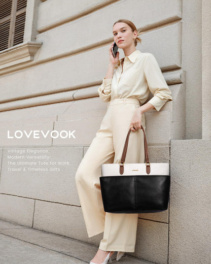 Women Vintage Leather Laptop Tote Bag Cup Holder Briefcase