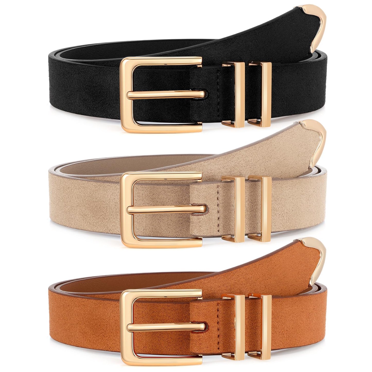 Women Leather Belts 3 Pack Gold Buckle Jeans Dress