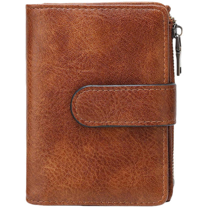Small RFID Leather Bifold Wallet Coin Pocket Zipper