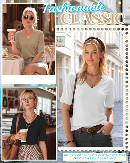 Women's V-Neck Half Sleeve T-Shirt 5-Pack Casual Tops