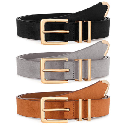 Women Leather Belts 3 Pack Gold Buckle Jeans Dress