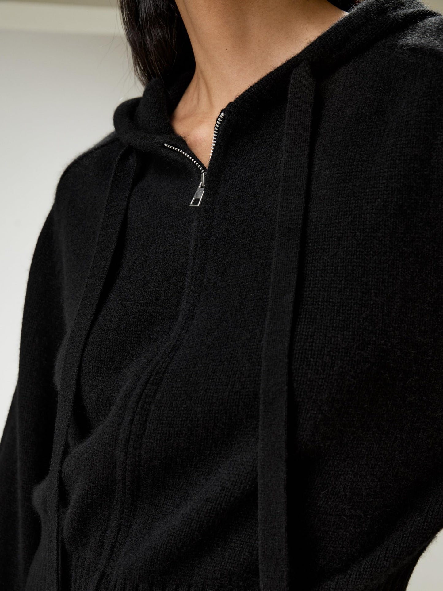 Wool Cashmere Zip Hoodie Cardigan Lightweight Knit Sweater