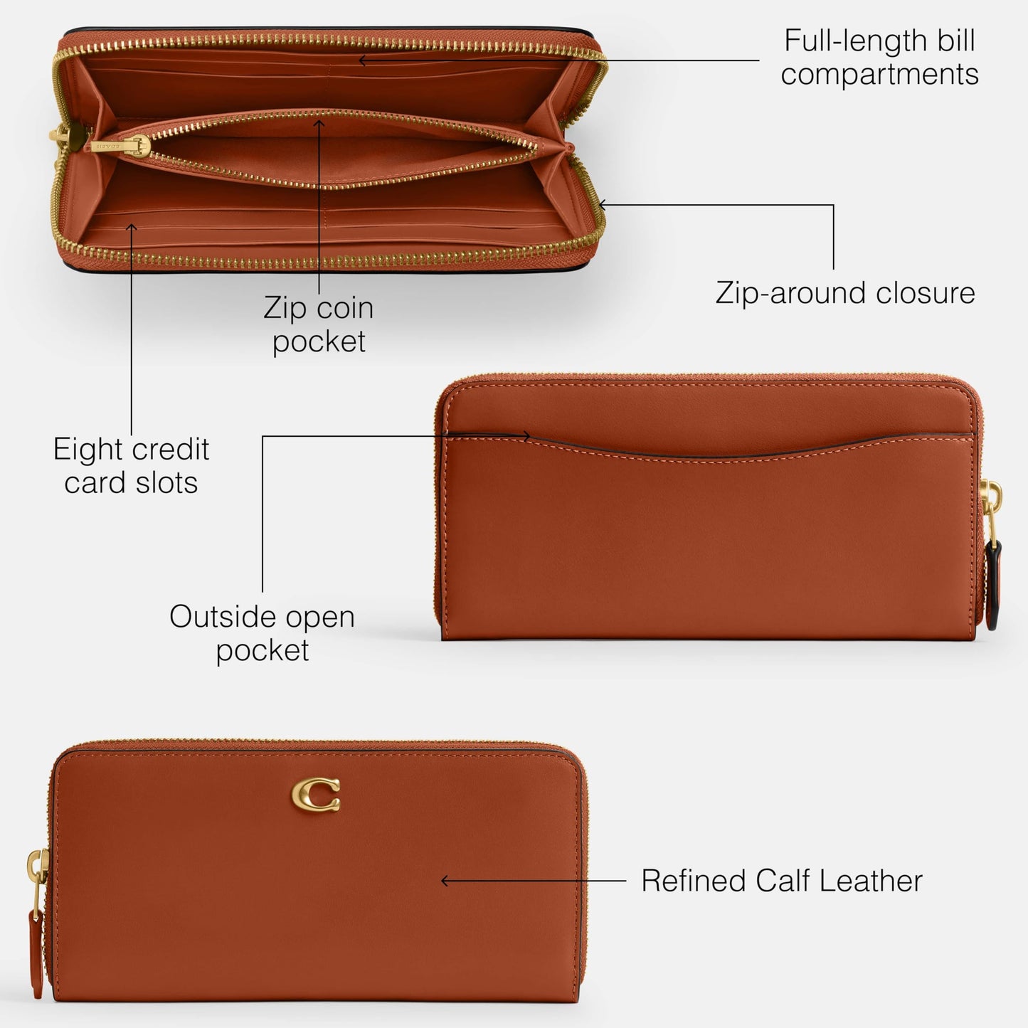 Slim Accordion Zip Leather Wallet Organizer Accessory