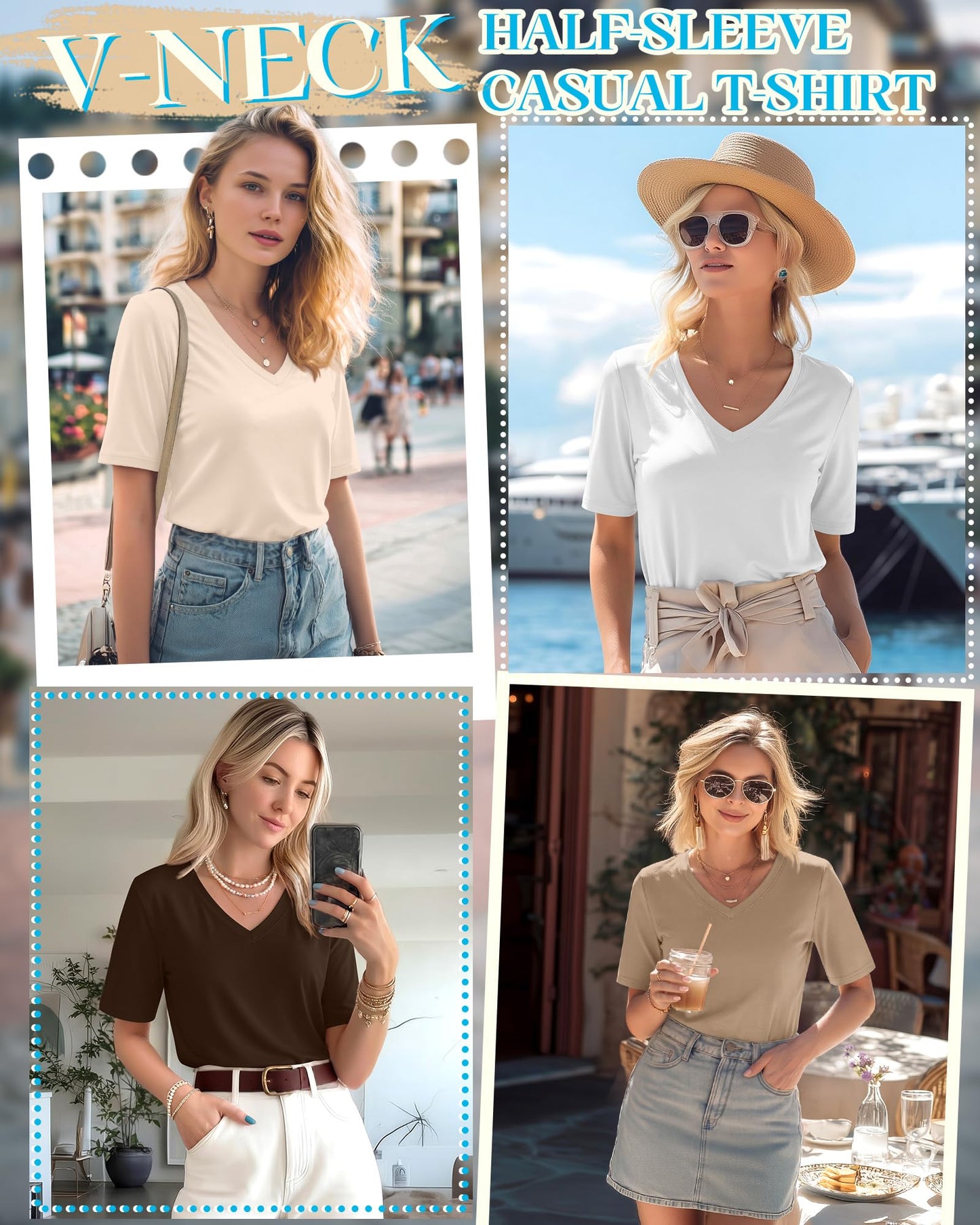 Women's V-Neck Half Sleeve T-Shirt 5-Pack Casual Tops