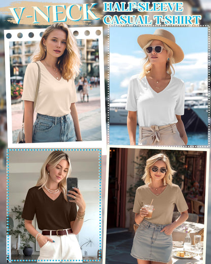 Women's V-Neck Half Sleeve T-Shirt 5-Pack Casual Tops