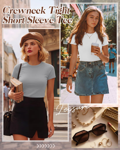 Women's Fitted Crewneck T-Shirt 7-Pack Slim Tops