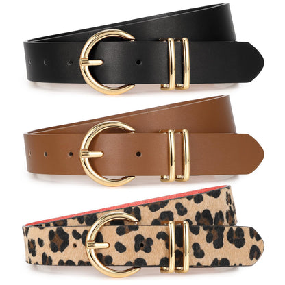 Women Leather Belts 3 Pack Gold Buckle Jeans Dress