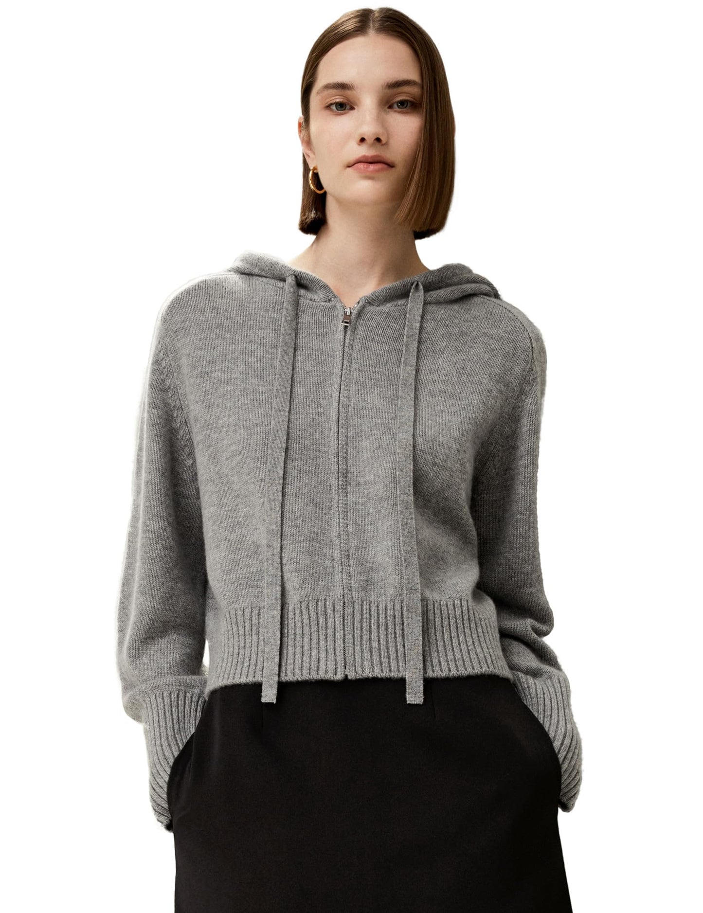 Wool Cashmere Zip Hoodie Cardigan Lightweight Knit Sweater