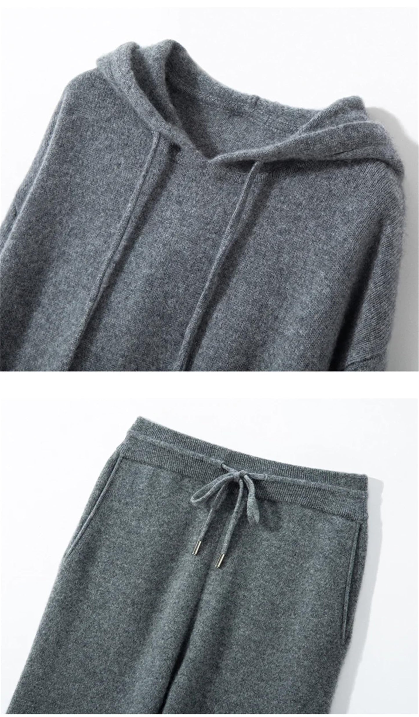 Women Wool Hooded Knit Jogger Set Two Piece Tracksuit