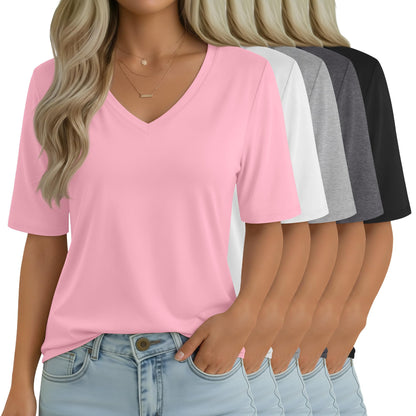 Women's V-Neck Half Sleeve T-Shirt 5-Pack Casual Tops