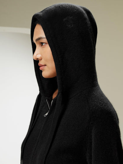 Wool Cashmere Zip Hoodie Cardigan Lightweight Knit Sweater
