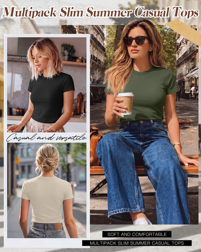 Women's Fitted Crewneck T-Shirt 7-Pack Slim Tops