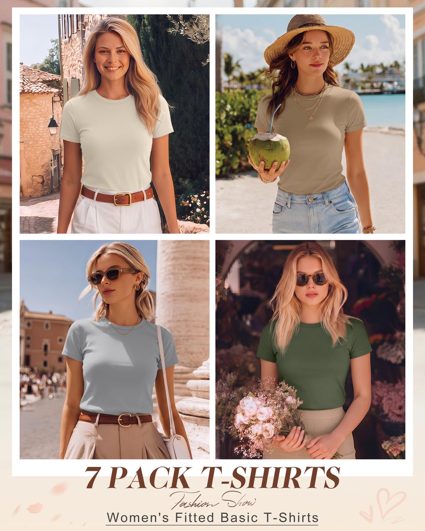 Women's Fitted Crewneck T-Shirt 7-Pack Slim Tops