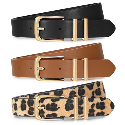Women Leather Belts 3 Pack Gold Buckle Jeans Dress