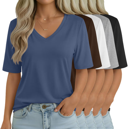 Women's V-Neck Half Sleeve T-Shirt 5-Pack Casual Tops