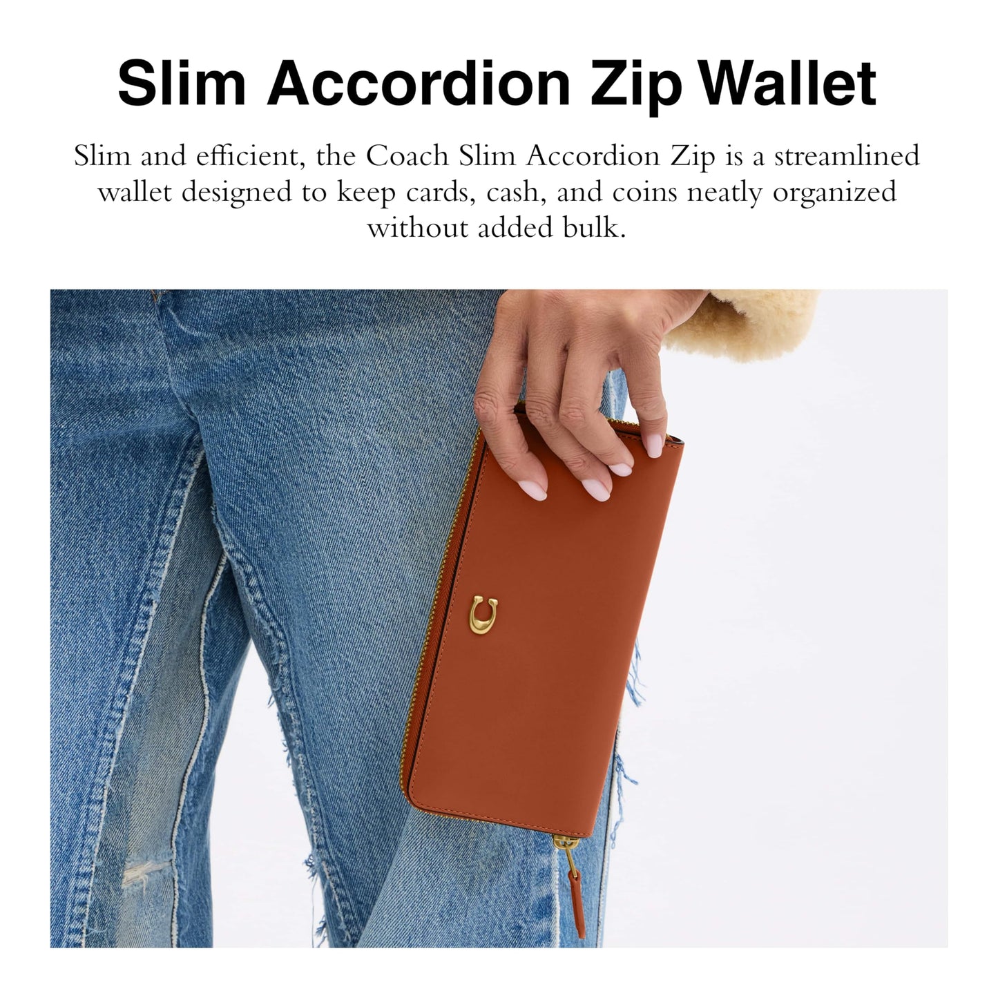Slim Accordion Zip Leather Wallet Organizer Accessory